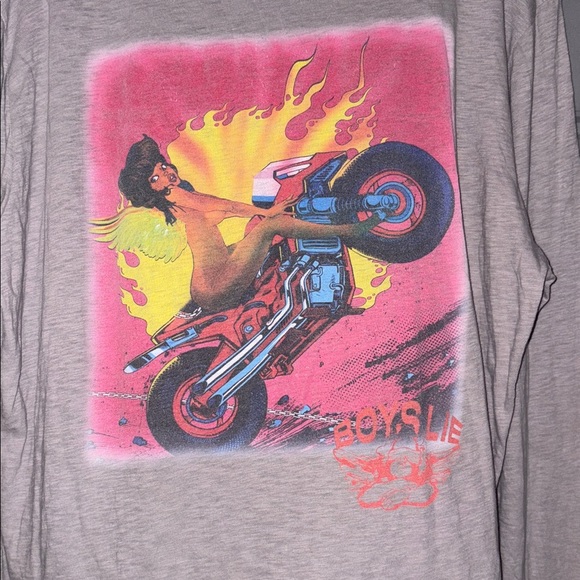 Boys Lie Gray Long Sleeve shirt with round neckline - girl on motorcycle design - Picture 3 of 8